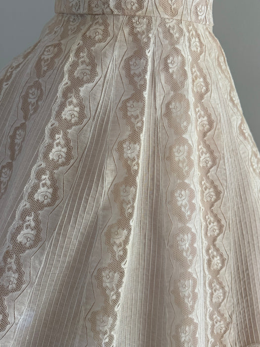 Exquisite 1950's Pintuck Pleated Cotton Bridal Dress By Harvey Berin / M
