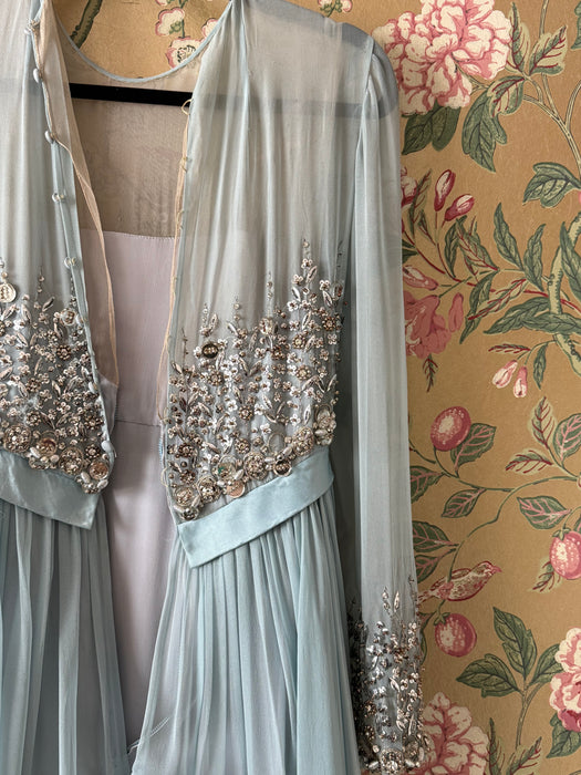Stunning 1960's Malcolm Starr Powder Blue Silk Chiffon Evening Gown / XS