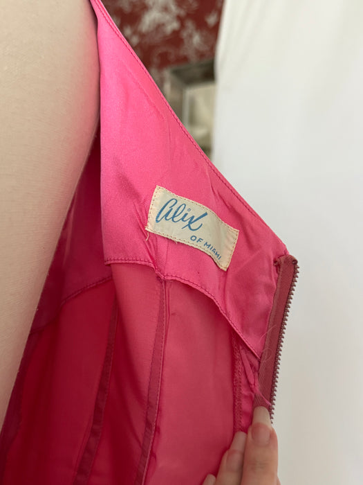 Stunning 1950's Alix of Miami Shocking Pink Silk Party Dress / SM