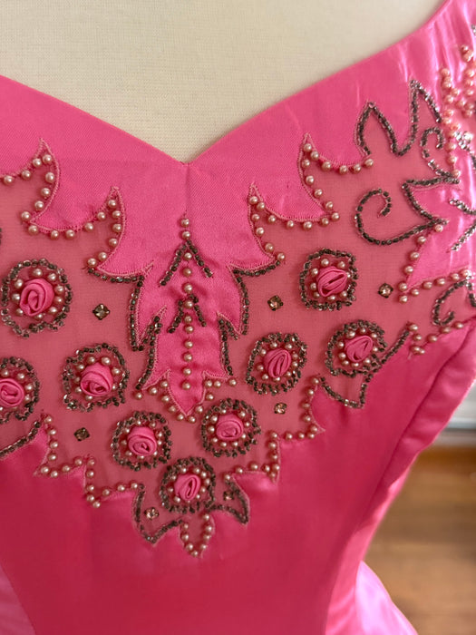 Stunning 1950's Alix of Miami Shocking Pink Silk Party Dress / SM