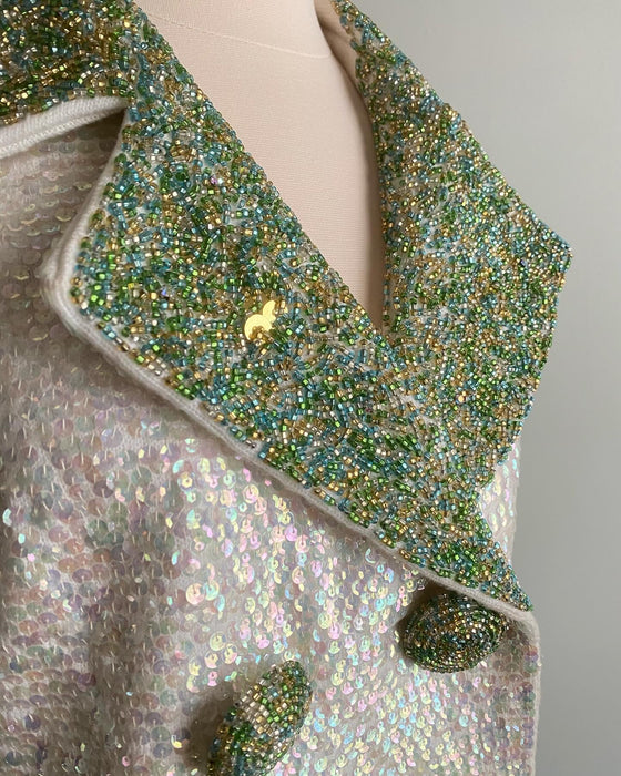 Fabulous 1960's Fully Sequined & Beaded Glamour Coat / Medium