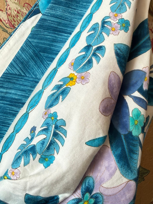 Fabulous 1960's Polished Cotton Tropical Border Print Dress By Kamehameha / M