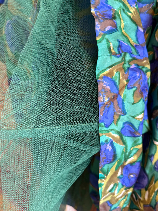 Stunning 1950's Impressionist Silk Floral Print Dress From Bergdorf Goodman / S