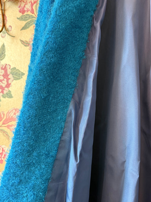 Brilliant 1960s Teal Blue Wool and Mohair Boucle Duster Coat / M