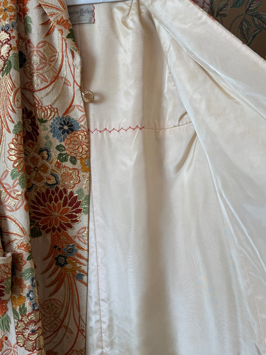 Spectacular 1950's Josephine Matthey of Honolulu Obi Brocade Evening Coat / SM