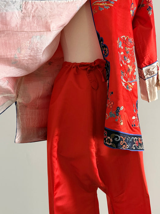 Gorgeous Hand Embroidered Chinese Silk Jacket & Pant Lounge Set / SM
