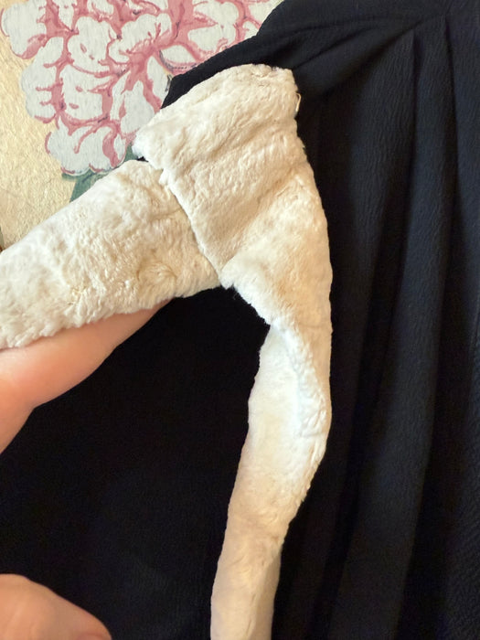 Exquisite 1930's Black Satin Crepe Bias Cut Evening Gown With Glass Buttons / SM