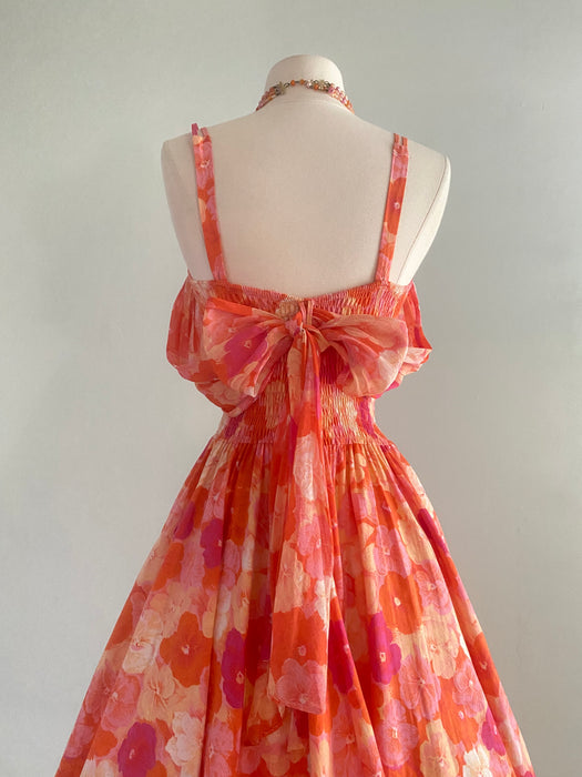 Glamorous 1950's Cole of California Cotton Floral Print Sundress / Small