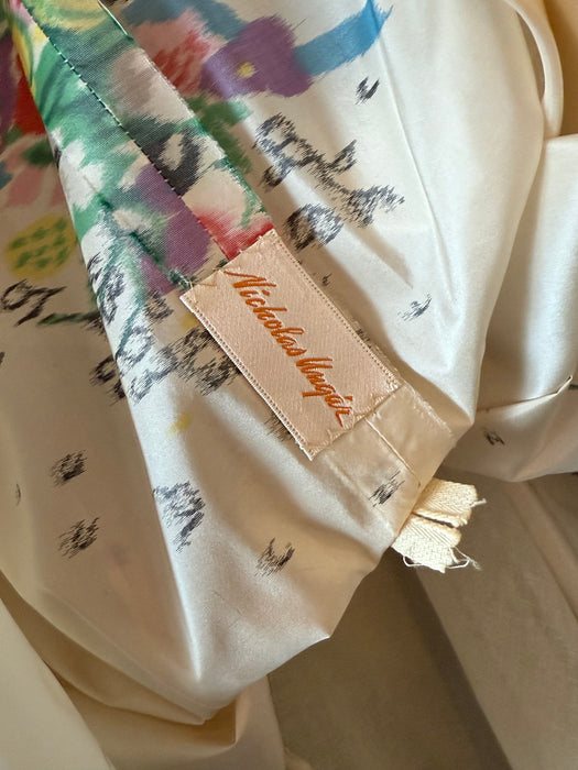 Exquisite 1950's Ivory Silk Floral Print Taffeta Party Dress From Nicholas Ungar / S