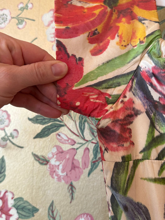 Exquisite 1950's Silk Floral Couture Party Dress From France / S