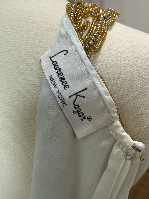 Stunning Vintage White & Gold Fully Beaded Silk Evening Gown / S