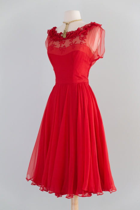 1950s “Sophie Original” Silk Chiffon Raspberry Cocktail Dress by Sophie Gimbel for Saks Fifth Avenue / M