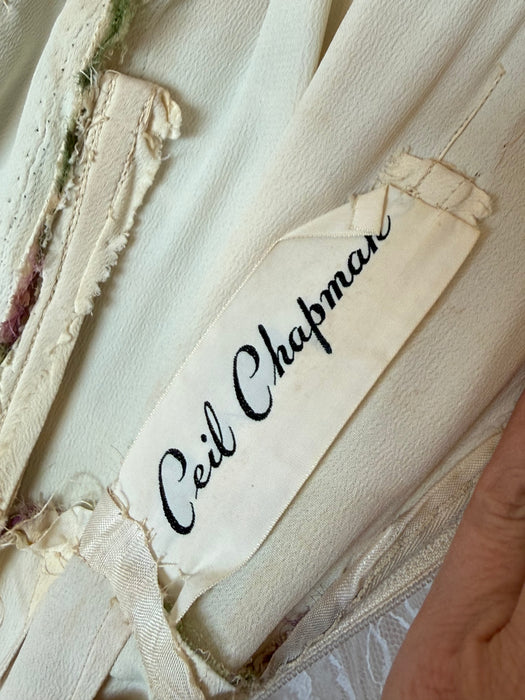 Stunning 1950’s Ceil Chapman Silk Chiffon Floral Dress / S