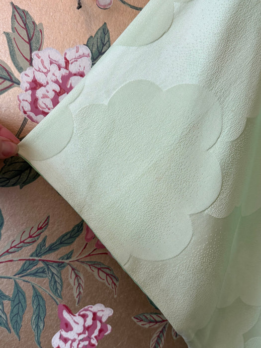 Stunning Vintage Celadon Green Silk Kimono With Hand Painted Birds / OS