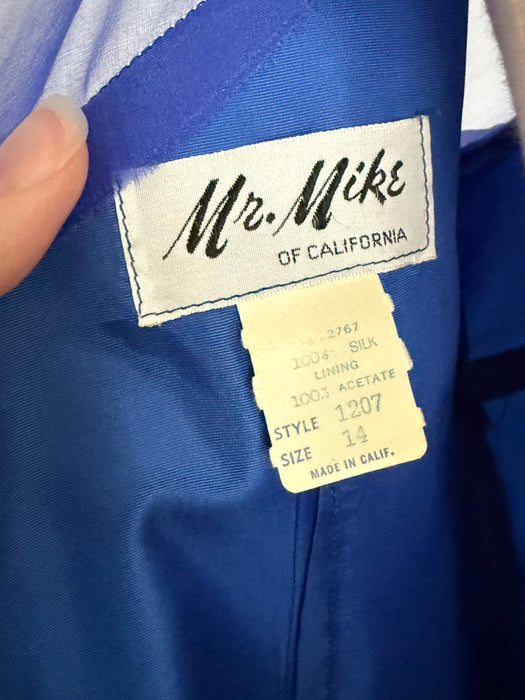 Brilliant Late 1950s Blue Silk Party Dress By Mr. Mike / M