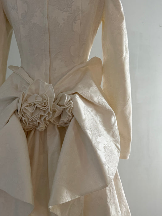 Dreamy 1980's Jessica McClintock OTS Ivory Brocade Wedding Gown / Medium