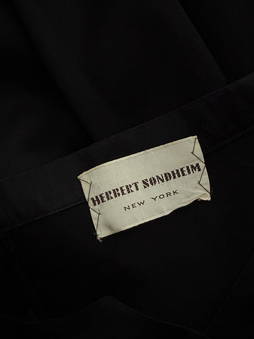 Stunning 1950's Herbert Sondheim Black Silk Cocktail Dress / S
