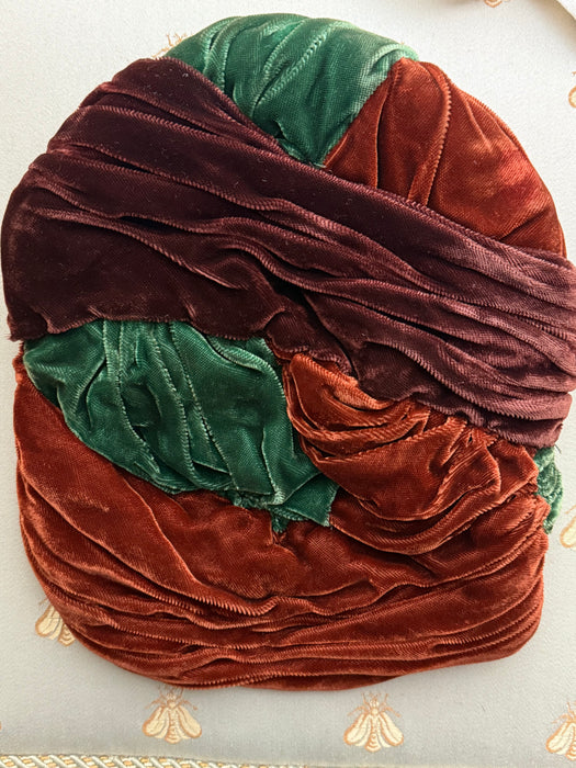 Fabulous 1940's Turban In Forest Green, Burnt Sienna and Mahogany Velvet