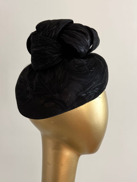 Elegant 1960’s Black Cocktail Hat By Coralie