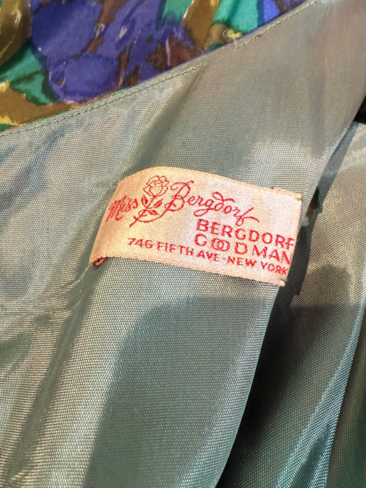 Stunning 1950's Impressionist Silk Floral Print Dress From Bergdorf Goodman / S