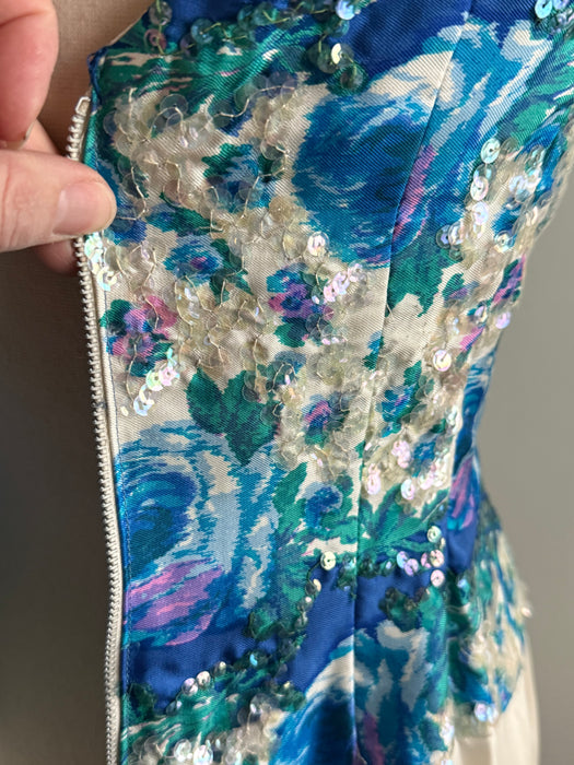 Glamorous Late 1950s Pat Sandler for Highlight Sequin-Embroidered Silk Cocktail Dress / SM