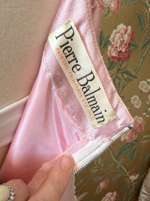 Stunning 1965 Pierre Balmain Peony Pink Shantung Silk Beaded Evening Gown / SM
