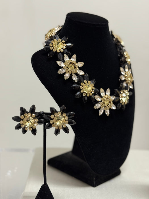 Spectacular 1950's Miriam Haskell Floral Necklace & Earring Set