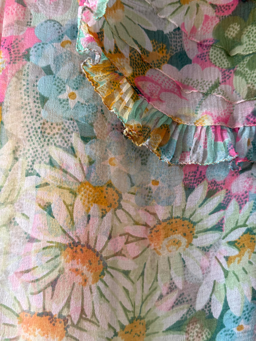 Dreamy 1930's Impressionist Floral Print Silk Chiffon Dress / SM