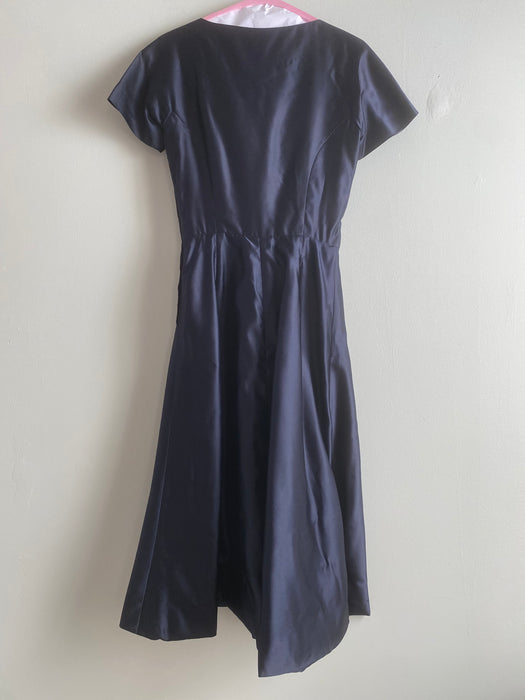 Extraordinary 1950's Midnight Silk Cocktail Dress By Milmont / Small