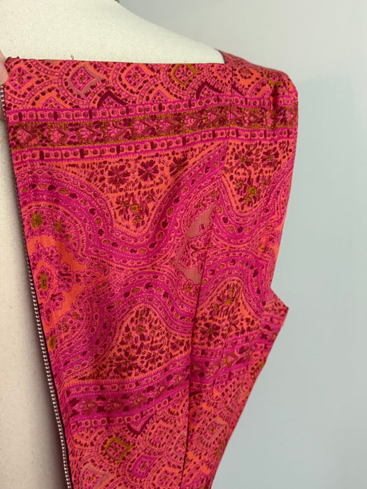 Glamourous 1950s Suzy Perette Magenta & Orange Silk Cocktail Dress /SM