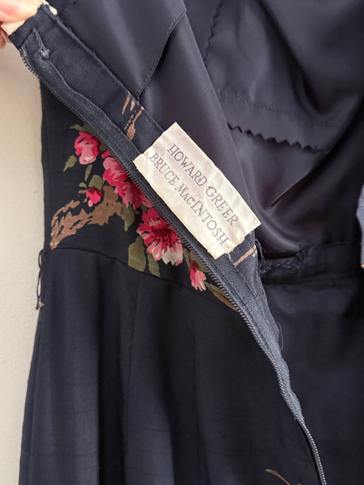 Rare 1950's Howard Greer Silk Cherry Blossom Cocktail Dress / SM