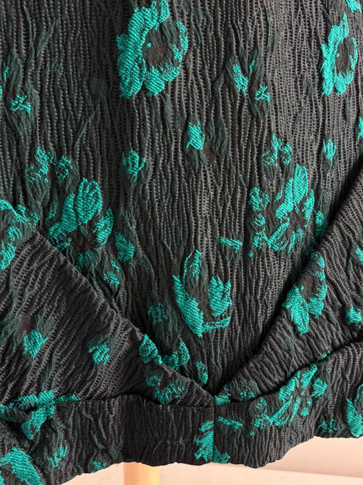 Fabulous 1950s Estevez Black & Emerald Textured Brocade Cocktail Dress / S