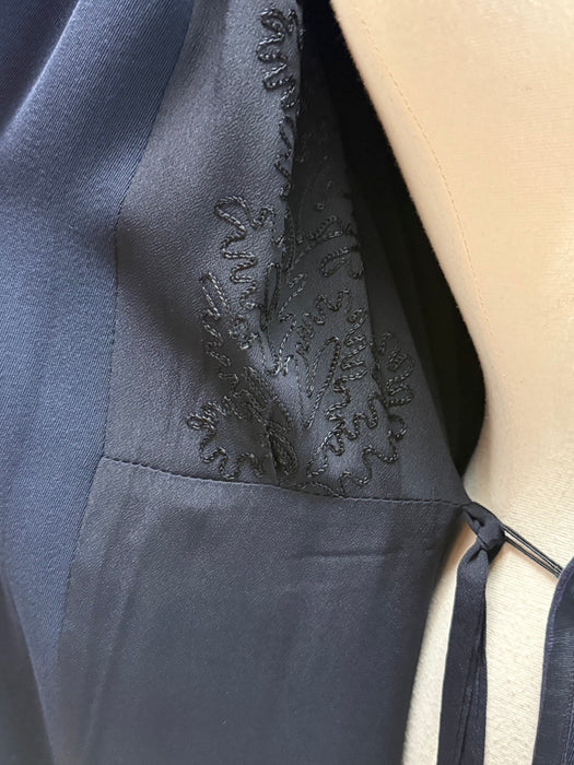 Elegant 1940's Navy Wool Gabardine Princess Style Wrap Coat / M