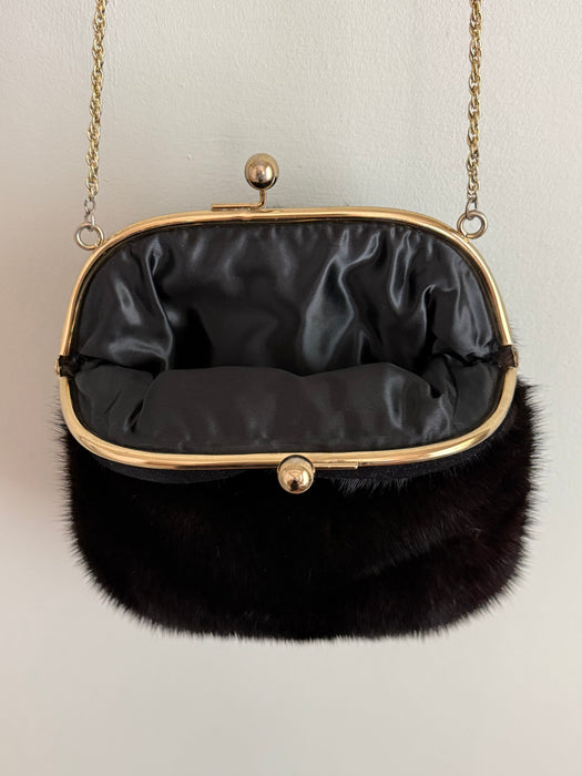 Glamorous 1950's Chocolate Mink / Muff Handbag