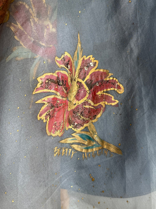 Rare 1950's Betty Higgins Original Hand Painted Silk Organza Hawaiian Cocktail Dress / S