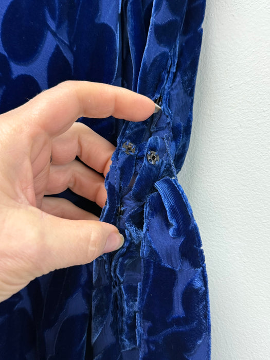 Exquisite 1930s Sapphire Devoré Velvet Bias Cut Evening Gown & Cape / M