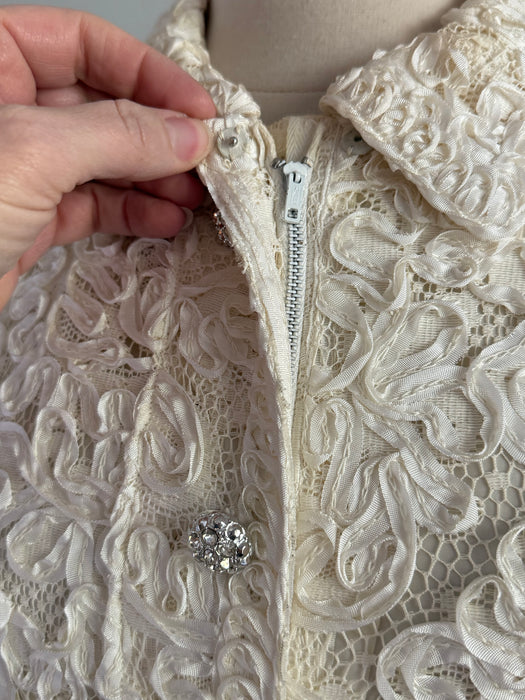 Elegant 1960's Vanilla Soutache & Lace Cocktail Dress / M