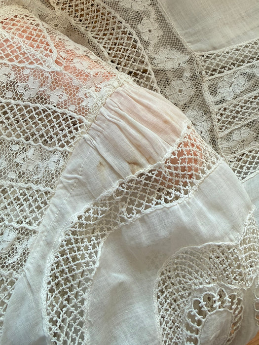 Extraordinary Edwardian Cotton Lawn Ceremony Gown With Intricate Embroidery and Lace / SM