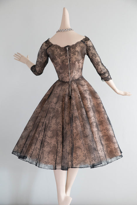 Exquisite Documented 1954 Mary Black Original French Chantilly Lace Cocktail Dress / S