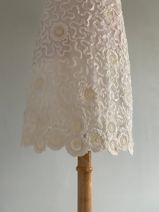 Darling 1960's Ivory Lace & Soutache Shift Dress / SM