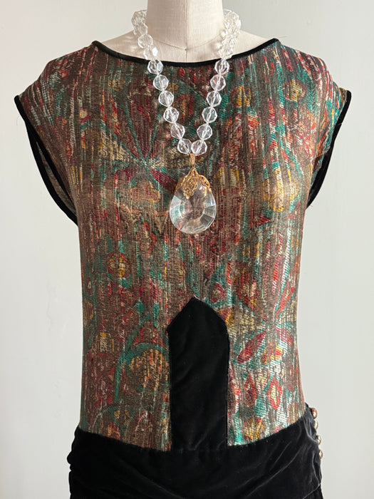 Gorgeous 1920's Holiday Gold Lamé And Black Velvet Flapper Dress / M