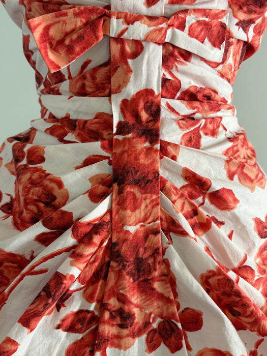 Spectacular 1950's Strapless Cotton Rose Print Evening Dress / SM