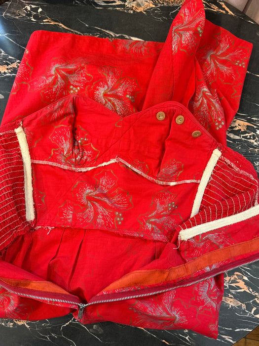 Iconic 1950's Alfred Shaheen Hawaiian Sarong Dress In Red Hibiscus Print / XS