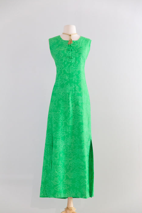 Fabulous 1960's Dragon Print Cotton Maxi Dress By Evelyn Pearson / ML