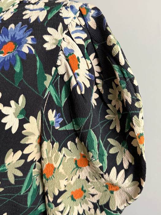 Beautiful 1930's Daisy Print Rayon Crepe Bolero & Sash by Hollywood Starlettes / M