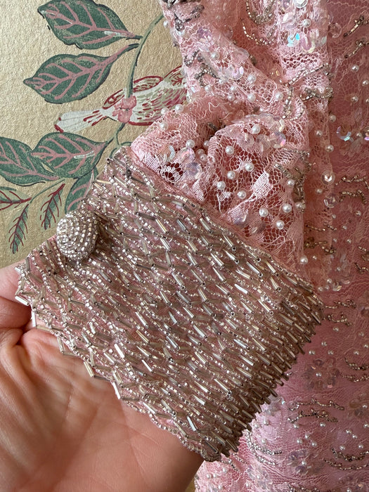 Fabulous 1960's Peony Pink Beaded Shift Dress / S