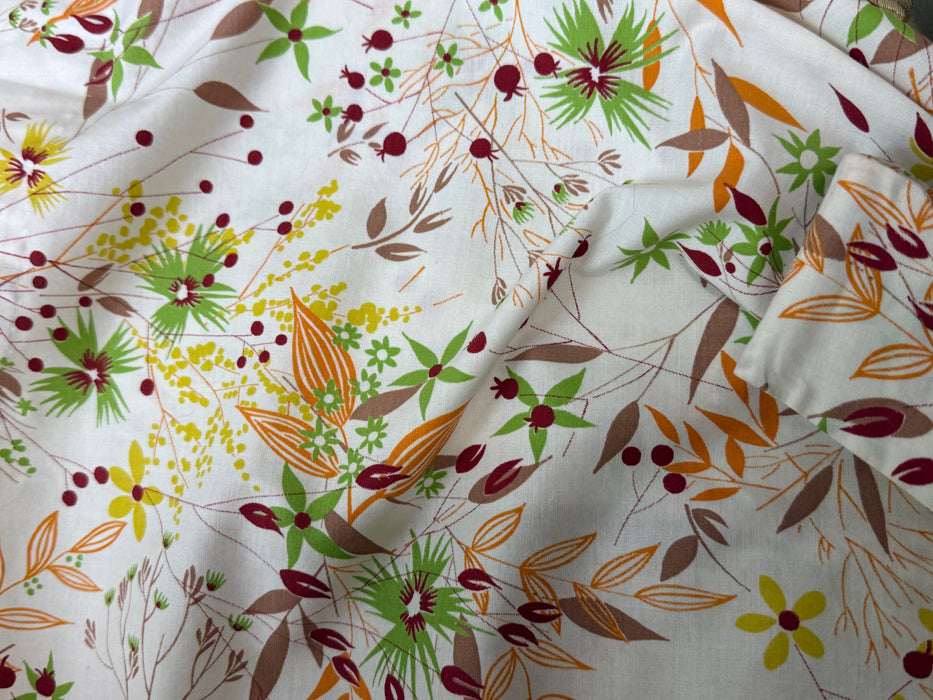 Beautiful 1950's Autumn Floral Print Cotton Dress By Lorie Deb / S