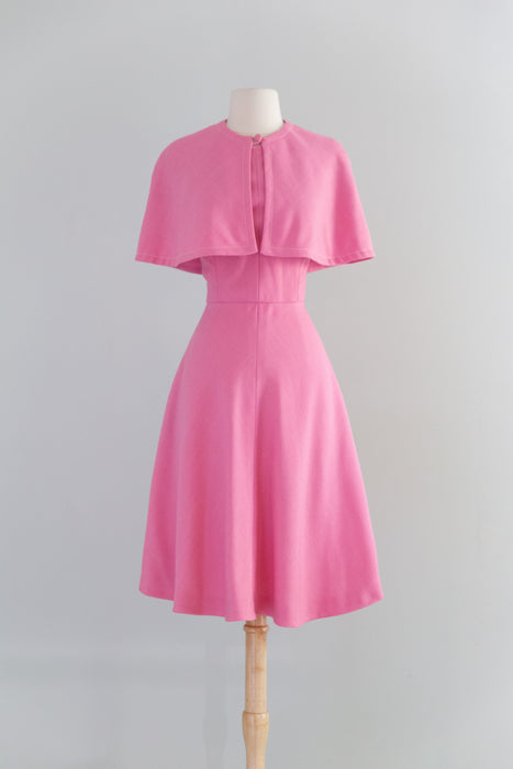 Fabulous Late 1960's Mollie Parnis Boutique Pink 2pc. Capelet Dress / SM