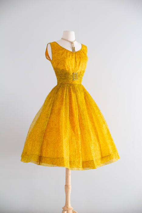 Stunning 1950’s New Old Stock Sunflower Silk Party Dress / M