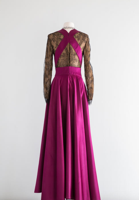Stunning Vintage Peggy Jennings Couture fuschia Silk Evening Gown / SM